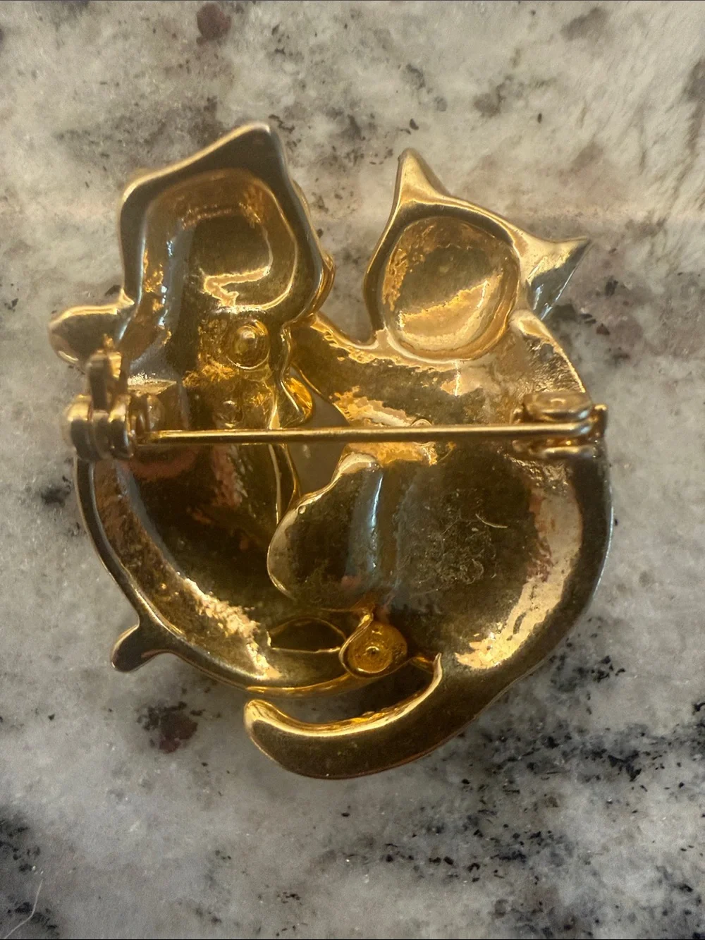 Gold Cat Duo Decorative Pin - Crystal Accent Cat Brooch